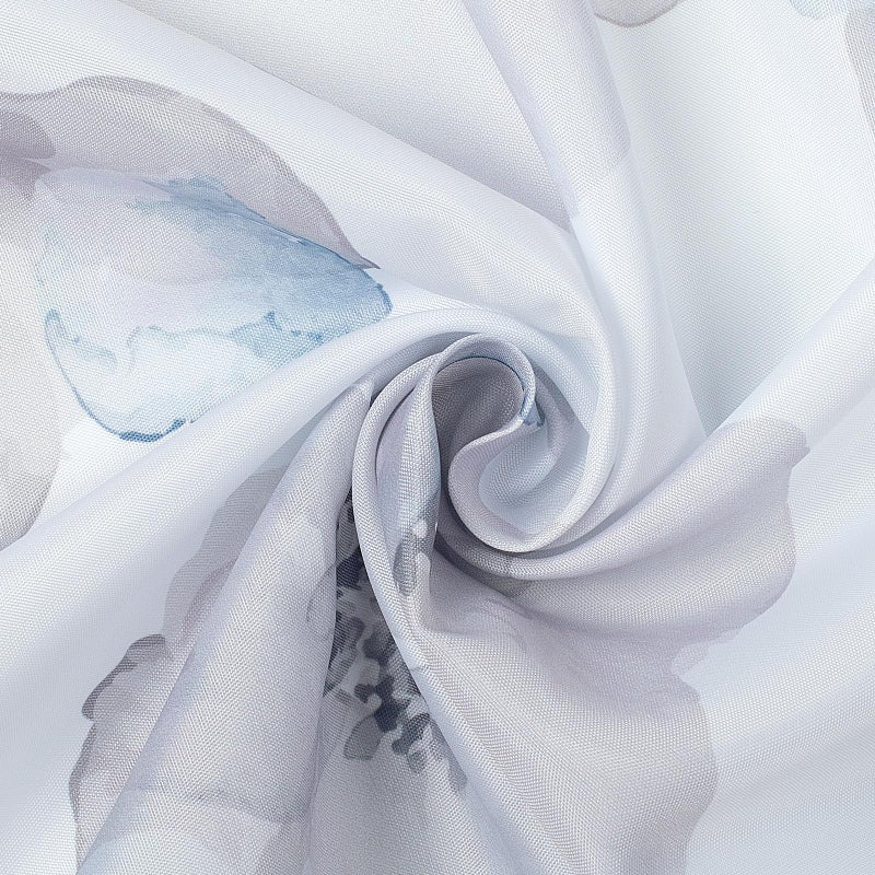 Sunlit Design Simple Style Blue and Gray Flower Blossoms Fabric Shower Curtains for Bathroom Decor with White Background, Machine Washable - Image 5
